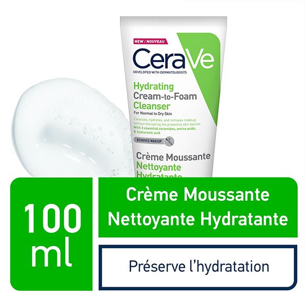 cerave creme moussante nettoyante hydratante peau normale a seche 100ml 1